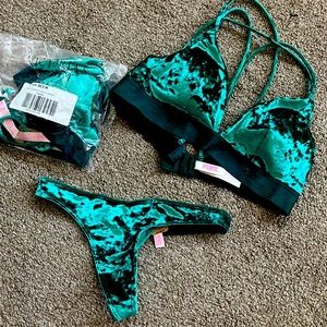Pink Green Velvet Bralette and Panty